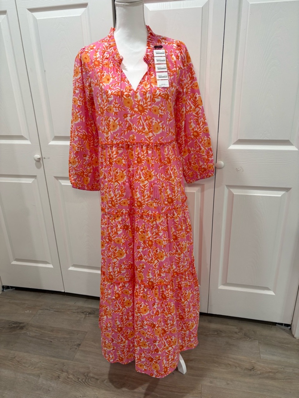 Mud Pie Pink and Orange Floral Tiered Maxi Dress
